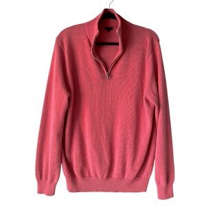 J. Crew Cotton Cashmere Blend Polo Zip Mock Neck Sweater Muted Salmon Pink XL